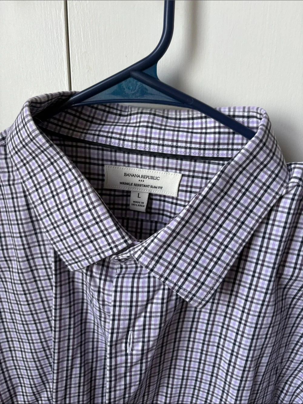 Banana Republic Men's Purple and White Check Slim Fit Wrinkle Resist Dress Shirt